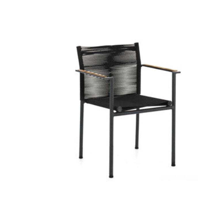 Selene Aluminum Stackable Dining Arm Chair with Teak Arm Rest