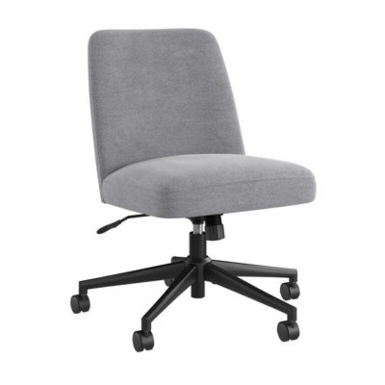 Mid Back Armless Office Chair With Wheels In Soft Beige Fabric, Computer Desk Seating For Personal Workspace