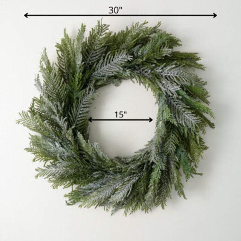 30" Artificial Norfolk Island Cedar Christmas Wreath, Green