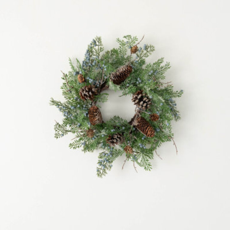 14" Artificial Berry Cedar Christmas Accent Ring, Green