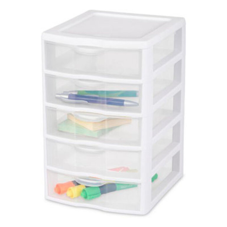 Sterilite Small 5 Drawer Desktop Storage Unit, Organize Desk, Countertop, Tabletop, Office, Bathroom