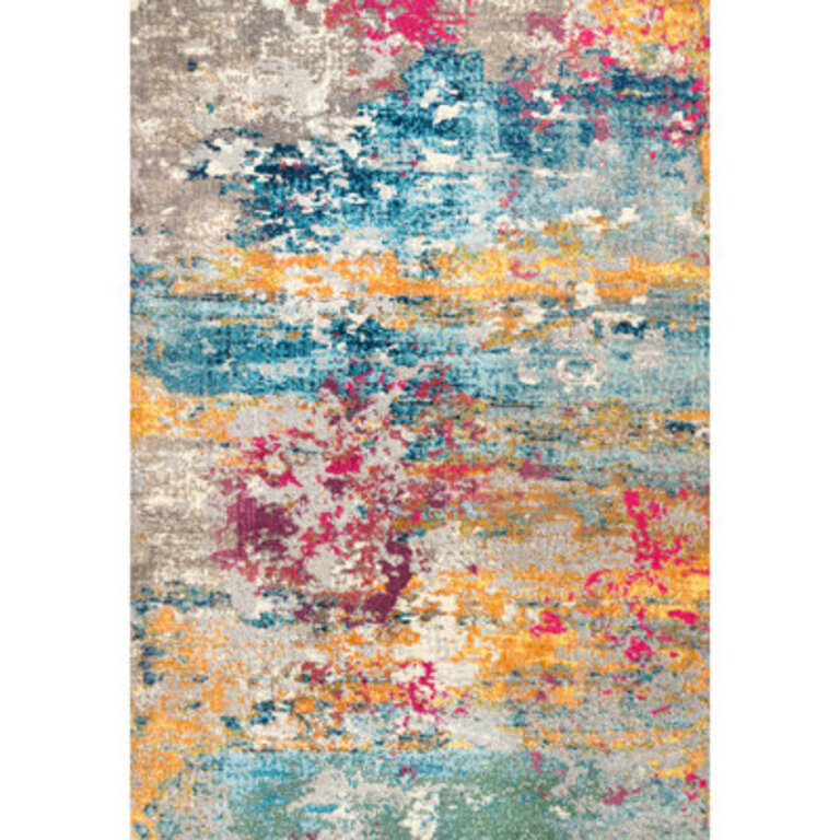 Hiroko Abstract Power Loom Performance IvoryBluePinkYellow Rug