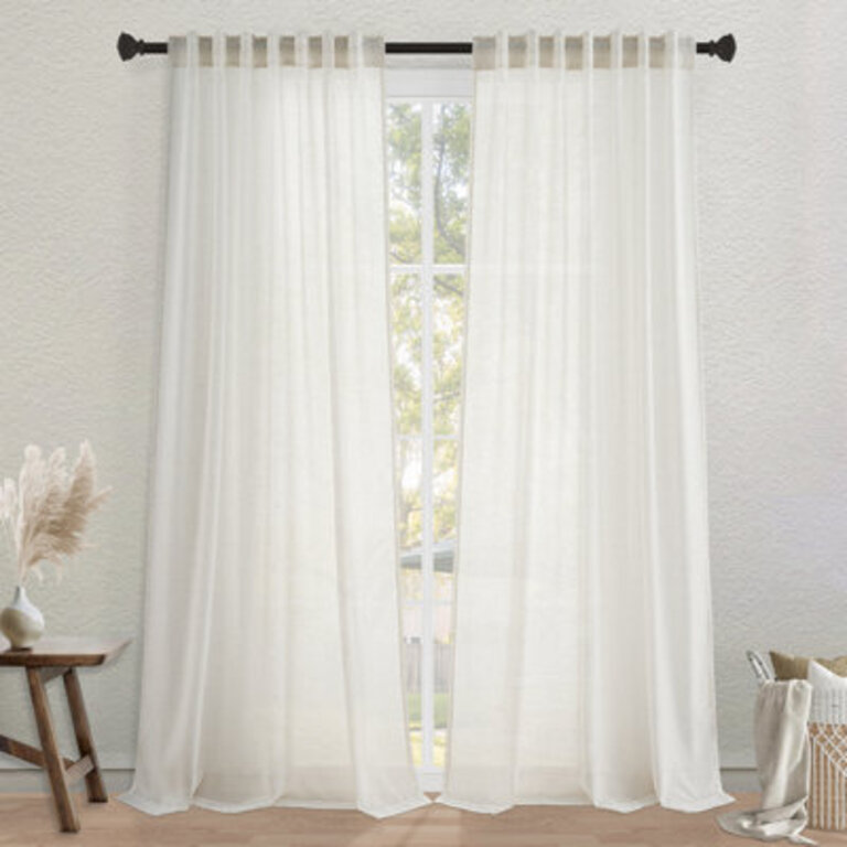 Cotton Linen Blended Light Filtering CurtainBack Tab Hooks  Drapes Set of 2With Hooks