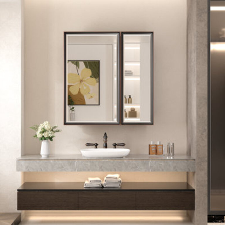 Lunara Recessed  Surface Framed 2 Door Medicine Cabinet with Mirror and Shelves
