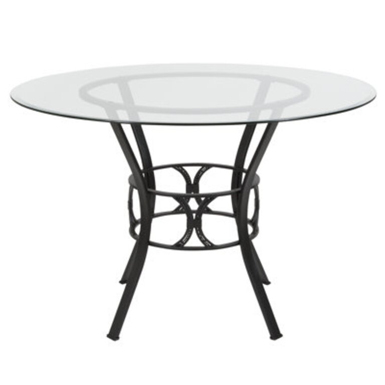 Hardrick 42 Round Glass Dining Table with Crescent Style Metal Frame