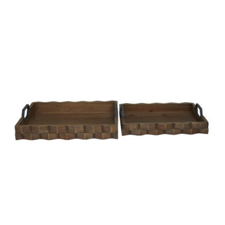 Bihaan Wood Decor Tray with Metal Handles Set