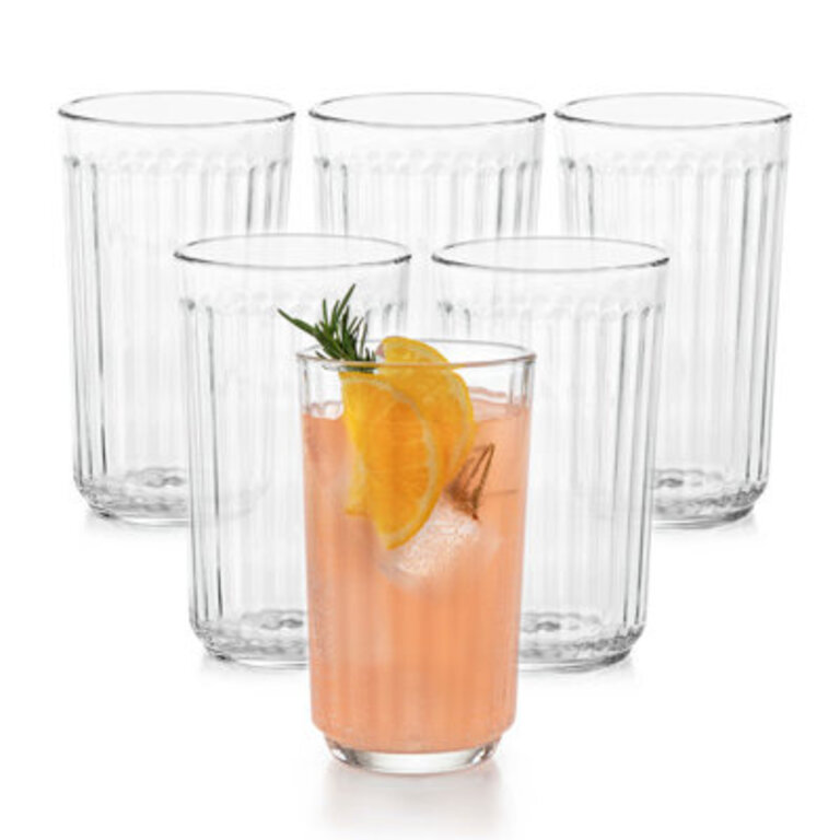 Paneled Libbey Highball Glasses 17-Ounce Set Of 6