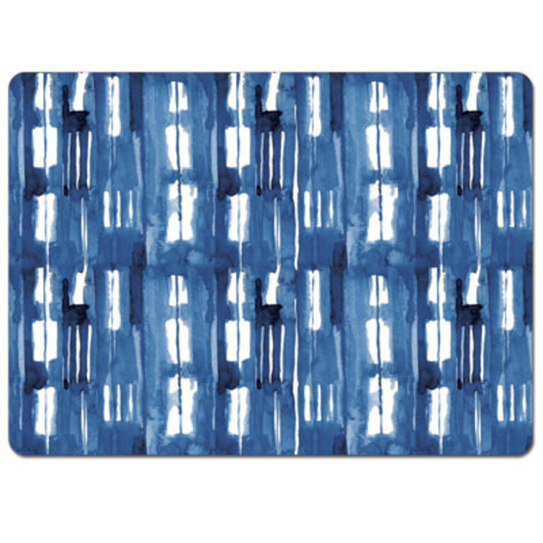 Indigo Block Lines Decorative Hardboard Placemats with Protective Cork Backing 4 Pack