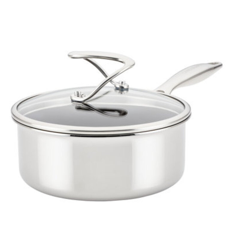Circulon Clad Stainless Steel Saucepan with Glass Lid and Hybrid SteelShield Nonstick 2-Quart