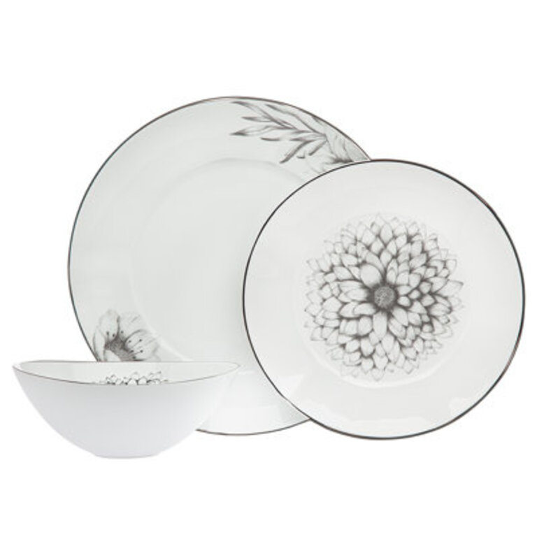 Dahlia 3 Piece Porcelain China Dinnerware Set