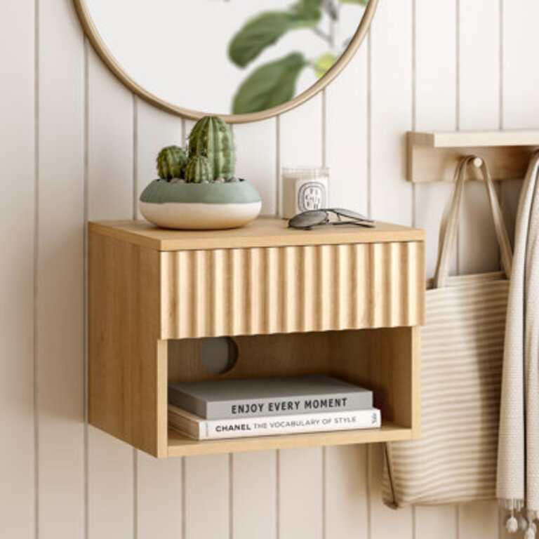1-Drawer Wall-Mounted Nightstand With Open Cubby