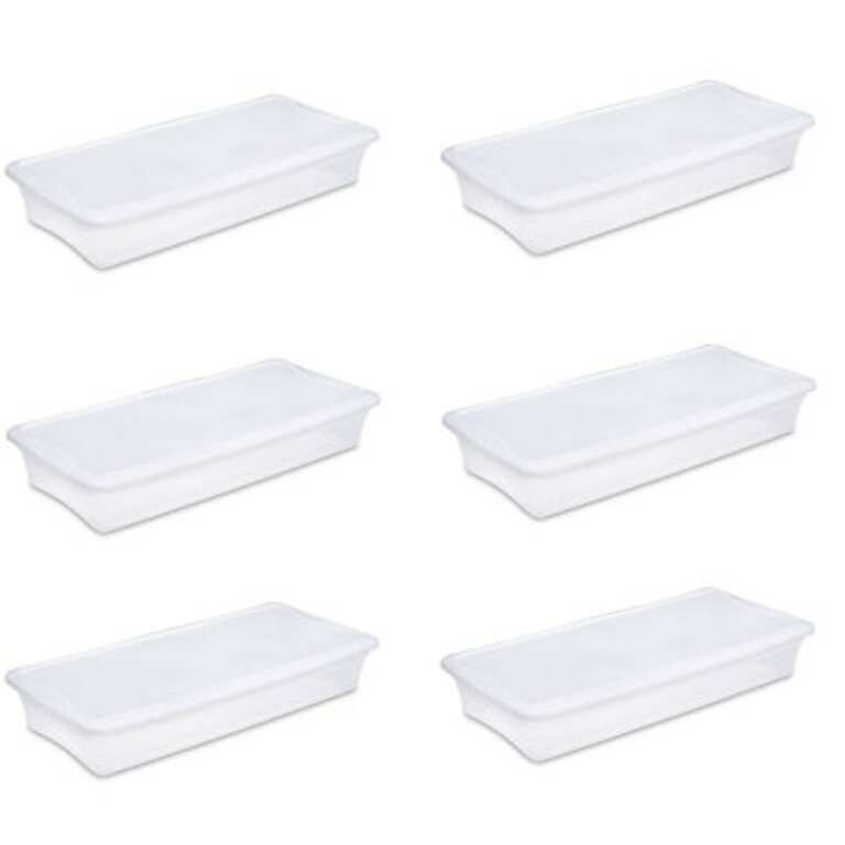 Sterilite Storage Box Stackable Bin with Lid Plastic Container to Organize Shoes and Crafts on Closet Shelves