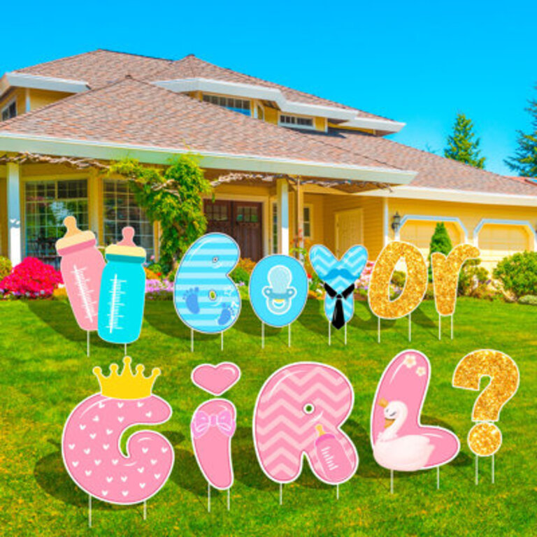 11 pcs Gender Reveal Yard Signs with Stakes Gender Reveal Party Decorations