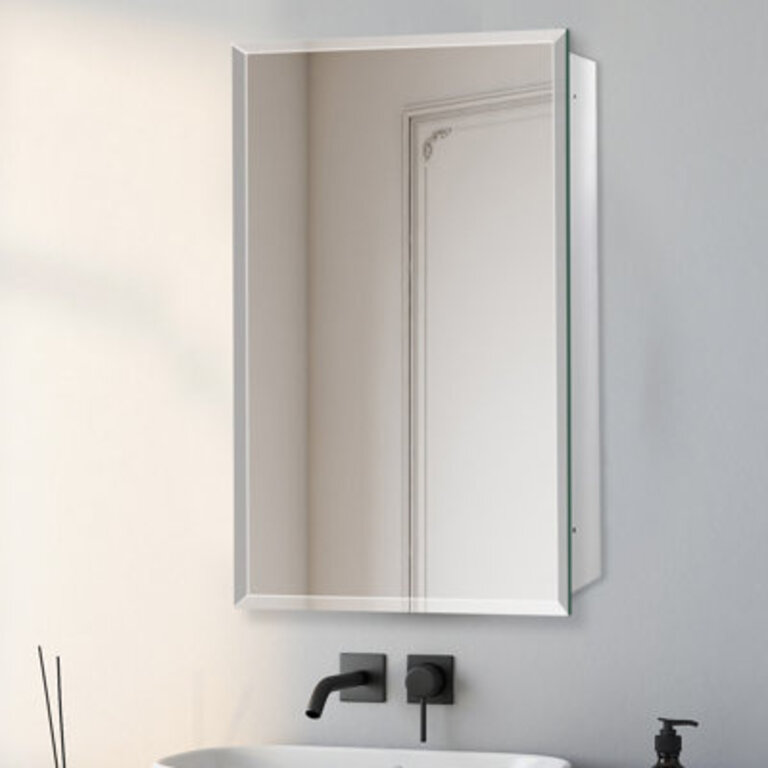 Kenul Bathroom Medicine Cabinet with Frameless Mirror Rectangular Beveled Frameless Mirror CabinetWall Mounted Cabinet for Bathroom Toilet KitchenRecess or Surface Mount Installation