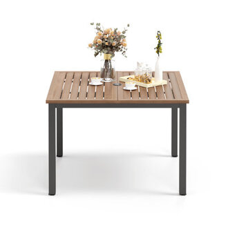 Argyri 28 Inch Wood-like Metal Frame Square Outdoor Patio Dining Table