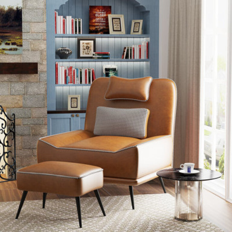 Asena Upholstered Side Chair with Ottoman
