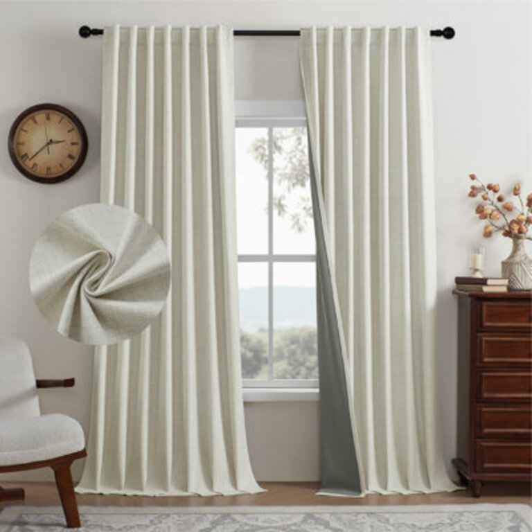 Leming 100 Polyester Burlap Blackout Curtains for Bedroom Back Tab Curtains 2 Panels Set