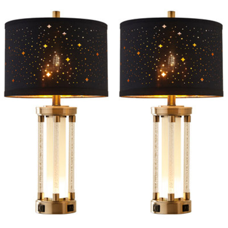 Hartlove 26 Crystal-Style Table Lamp Set With Night Light And USB Ports