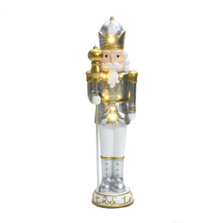 Tall Traditional Nutcracker King in White with Lights