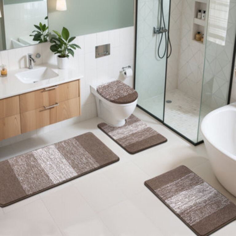 4 Piece Soft Absorbent Microfiber Bath Rug Set with Non-Slip Backing