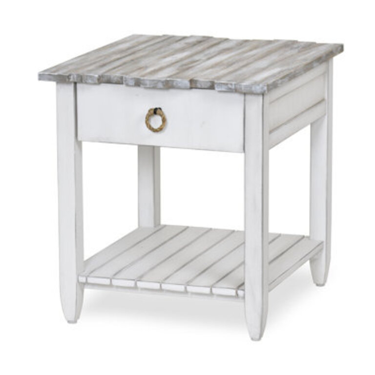 Decastro Coastal Solid Wood White Washed End Table with Storage