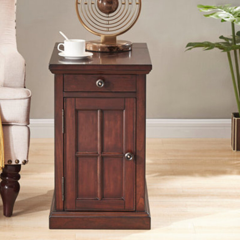 Saldana Solid Wood Top End Table with Storage and Built-In Outlets