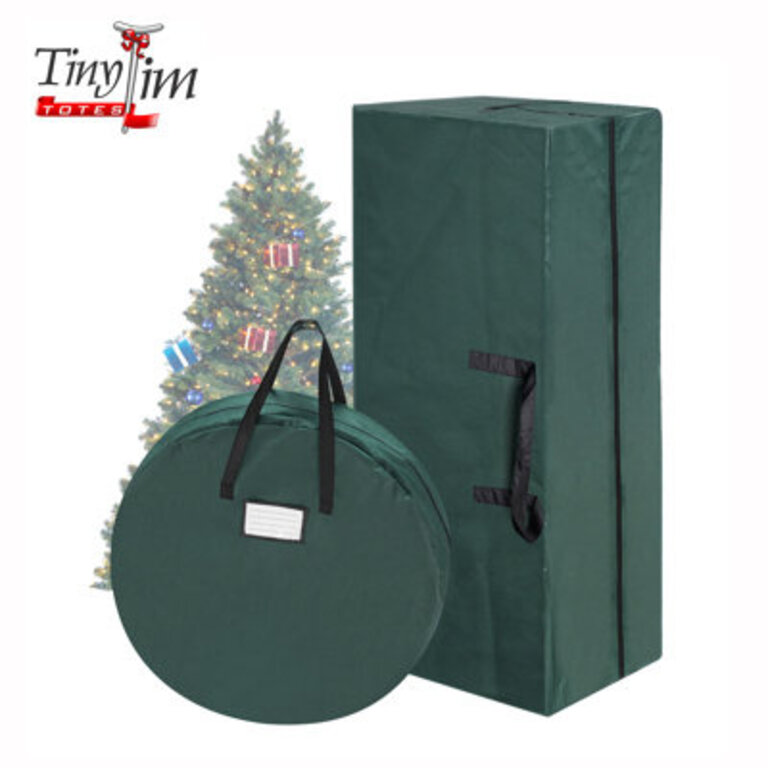Christmas Tree and Wreath Storage Bag Set - Canvas Organizers Store 10-Foot Artificial Tree and 30-Inch Holiday Wreath