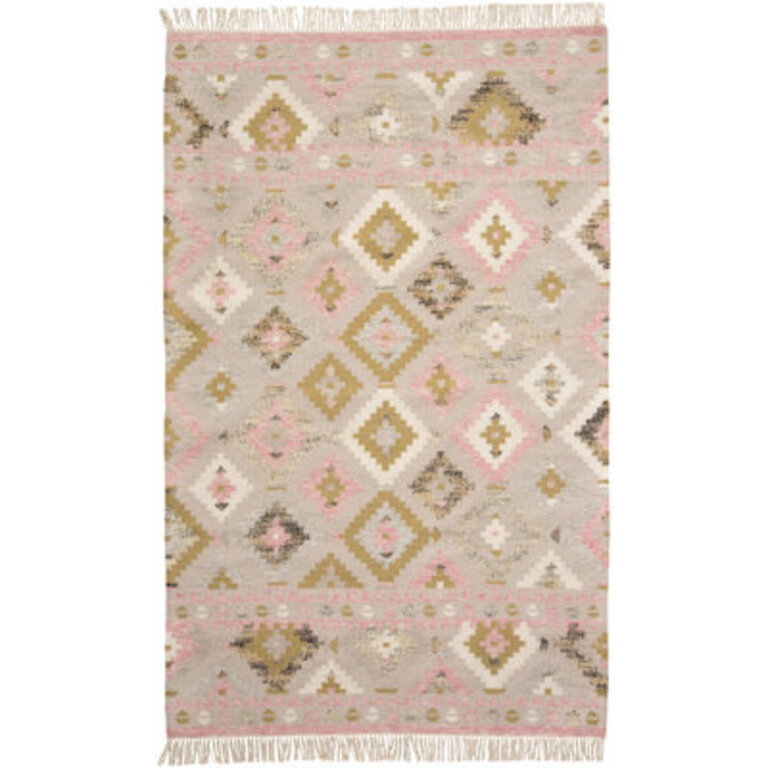Rectangle Geometric Handmade Flatweave Wool Area Rug in PinkYellowBeige