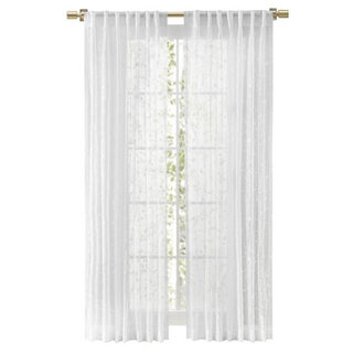 Elegant Embroidered Floral Semi-Sheer Rod Pocket w Back Tabs Curtain Panel