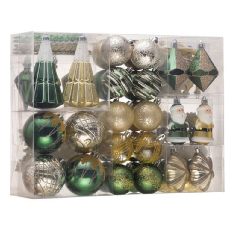 Kadasha 120ct Assorted Shatterproof GoldGreen and Silver Christmas Tree Ornaments Set