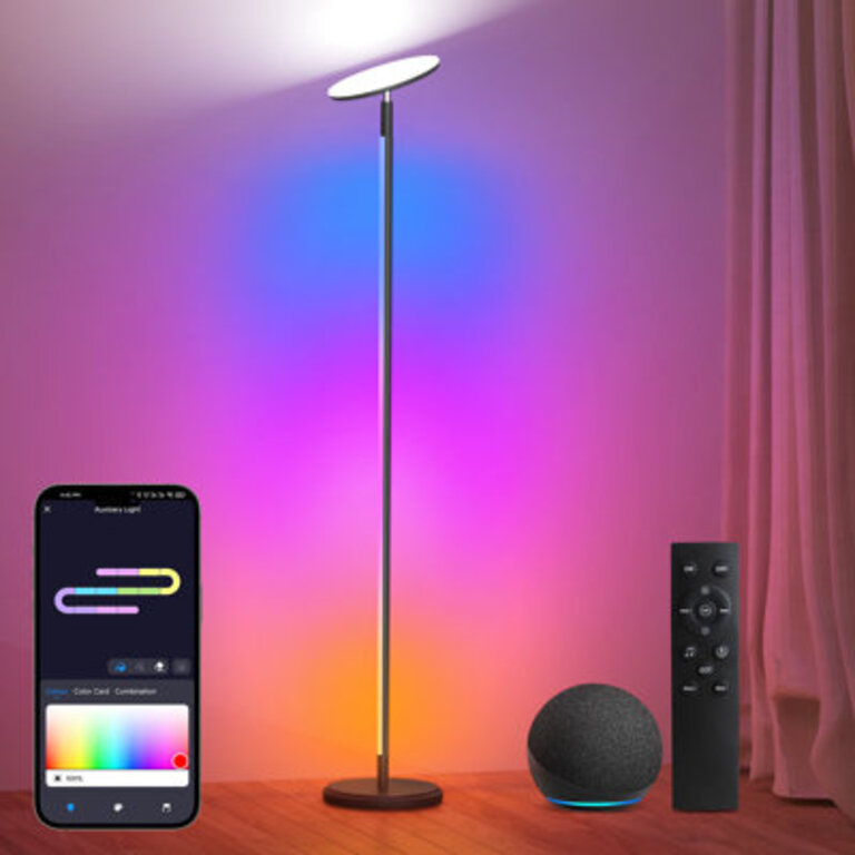 Jernell Smart 70 LED Torchiere  RGB Floor Lamp with APP  Remote Control  Voice Control
