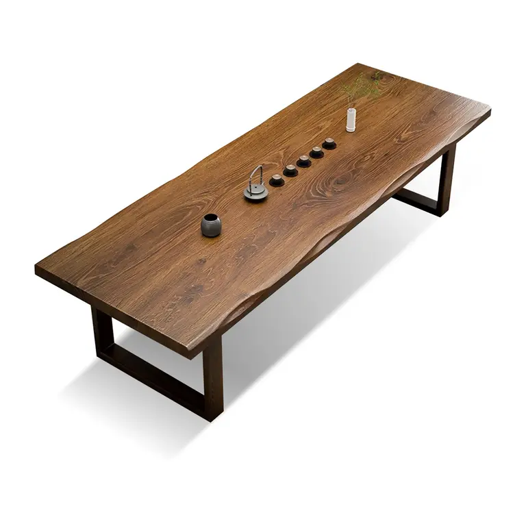 Tan Rectangular Solid Wood  Dining Table