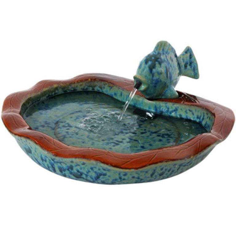Bromyard Aqua Fish Glazed Ceramic Outdoor Beachcrest Home Water Fountain