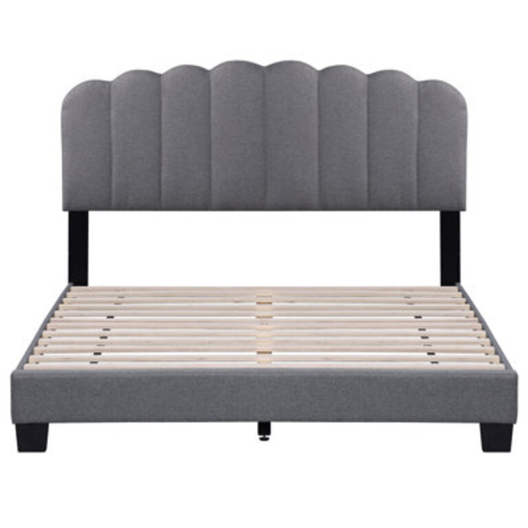 Queen Upholstered Platform Bed Frame with Fabric Headboard