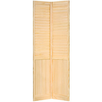 Louvered Wood Unfinished Half Panel Plantation Bi-Fold Door