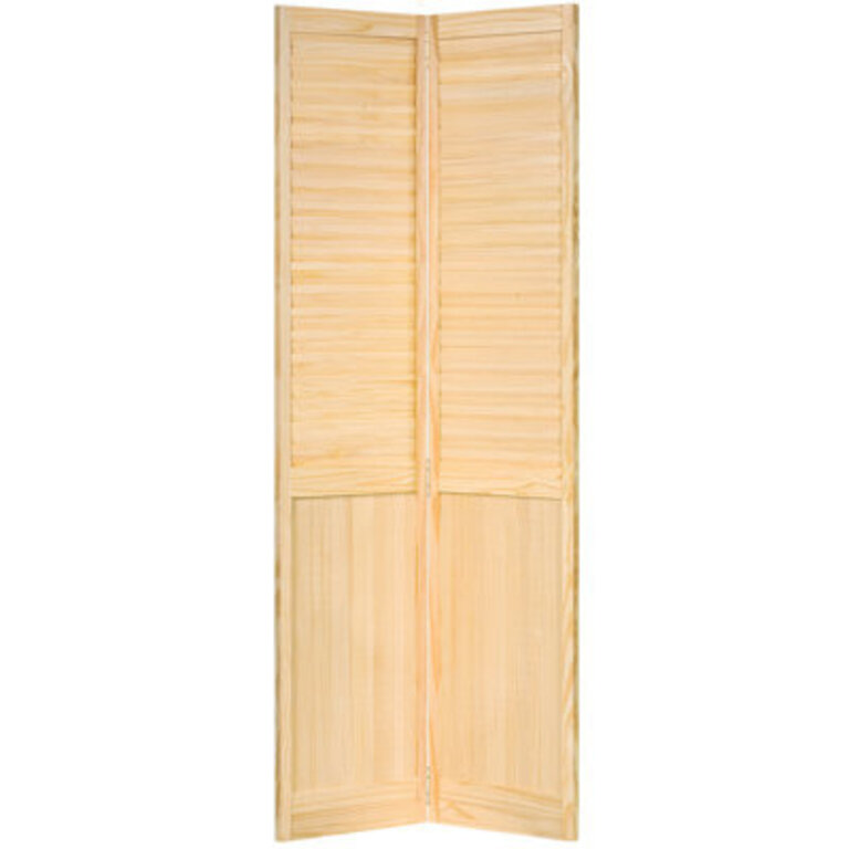 Louvered Wood Unfinished Half Panel Plantation Bi-Fold Door