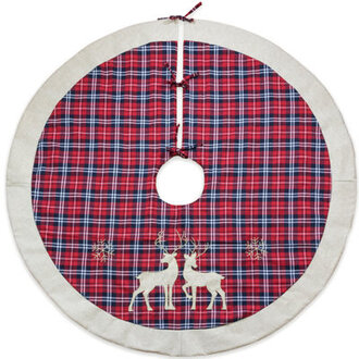 Christmas Reindeer Plaid Rustic Tree Skirt