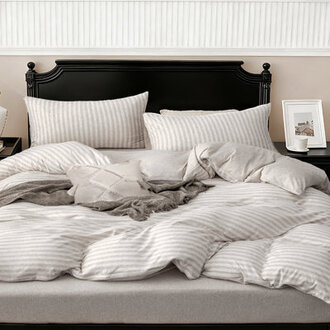 Jersey Cotton 3 Piece Duvet Cover Set Stripe Pattern