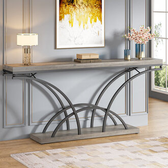 Mona 7086 Extra Long Console Accent Table for Entryway with Half-Moon Metal Frame