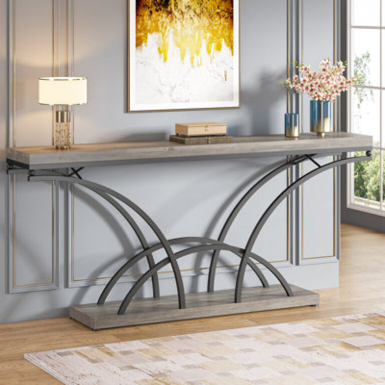 Mona 7086 Extra Long Console Accent Table for Entryway with Half-Moon Metal Frame