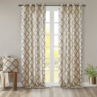 Fretwork Print Grommet Top Single Window Curtain Panel
