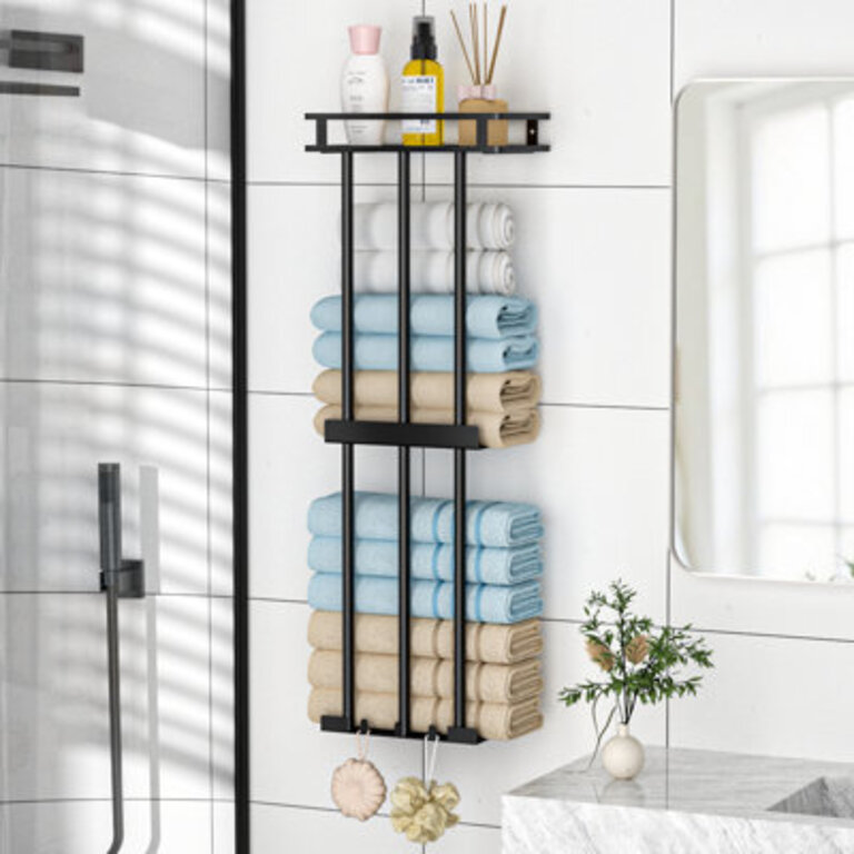 Bathroom Towel Racks Bar Wall Mounted For Rolled Towels 3 Bar Towel Storage Single Panel