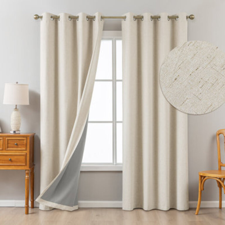 Jimmy Boho Faux Linen 100 Blackout With Liner Grommet Curtain Pair