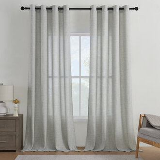 Draycott Light Filtering Semi-Sheer Faux-Linen Grommet Curtains 2 Panels Set