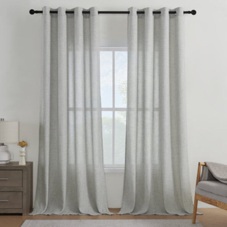 Draycott Light Filtering Semi-Sheer Faux-Linen Grommet Curtains 2 Panels Set