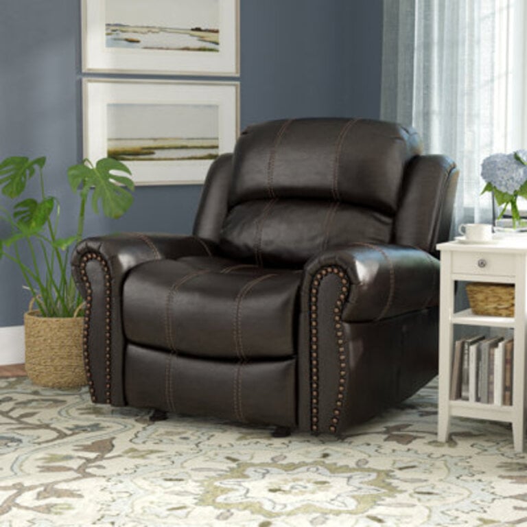 Faulks Faux Leather Manual Glider Recliner with Nailhead Trim