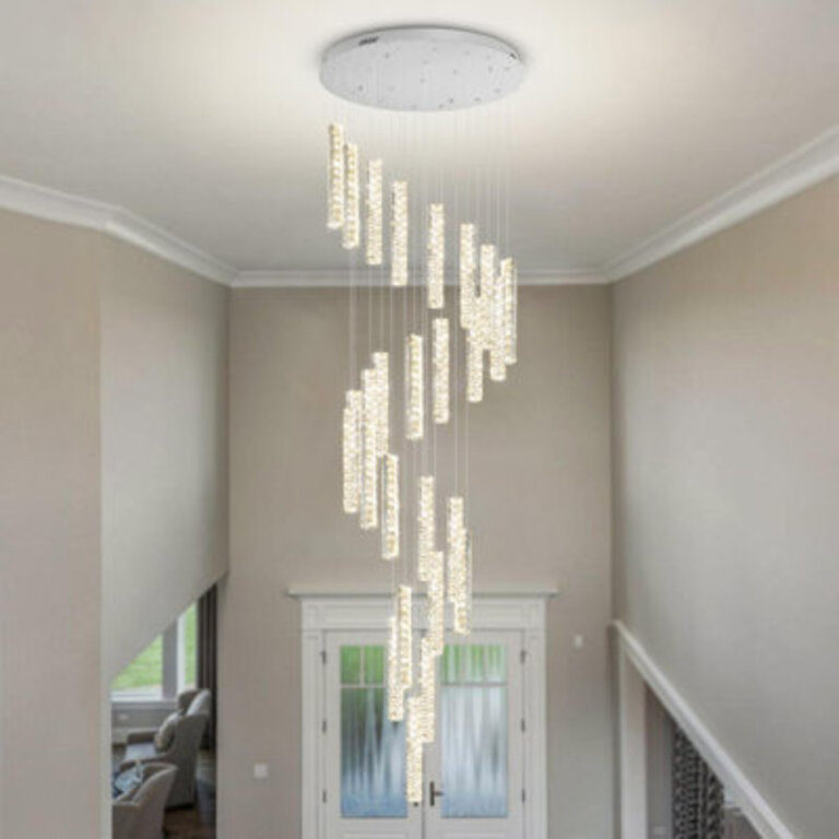 Balazs 12-Light Crystal Column Chandeliers 10ft Long Foyer Pendant Light Dimmable 3000-6000K LED