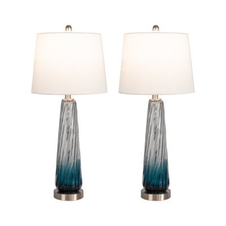 Aislin 2875 Gradient Blue Bedside Table Lamp Set - Tall Glass Modern MCM Accent Table Lamps for Bedroom BedsideNightstand Living Room Desk  Buffet