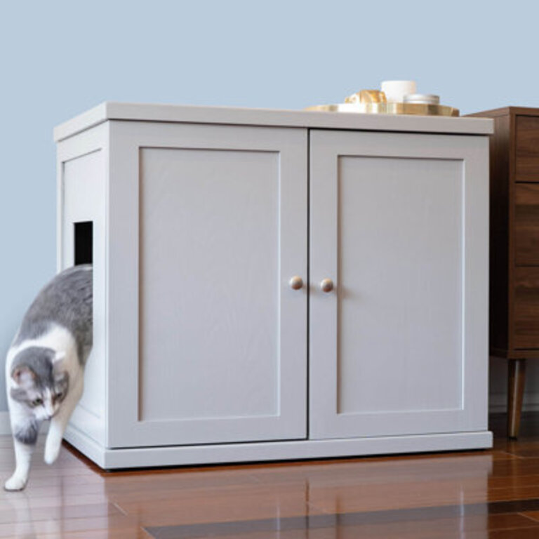 The Refined Litter Box - Wood Cat Litter Box Enclosure Cabinet with Drawer Modern Style