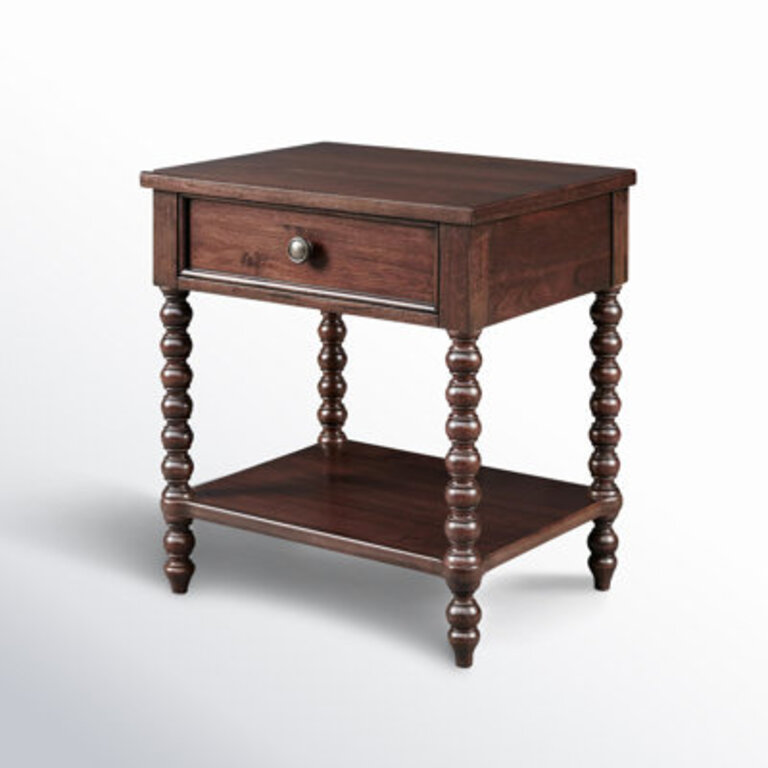 Beckett Turned Wood Spindle Nightstand with Drawer  Shelf